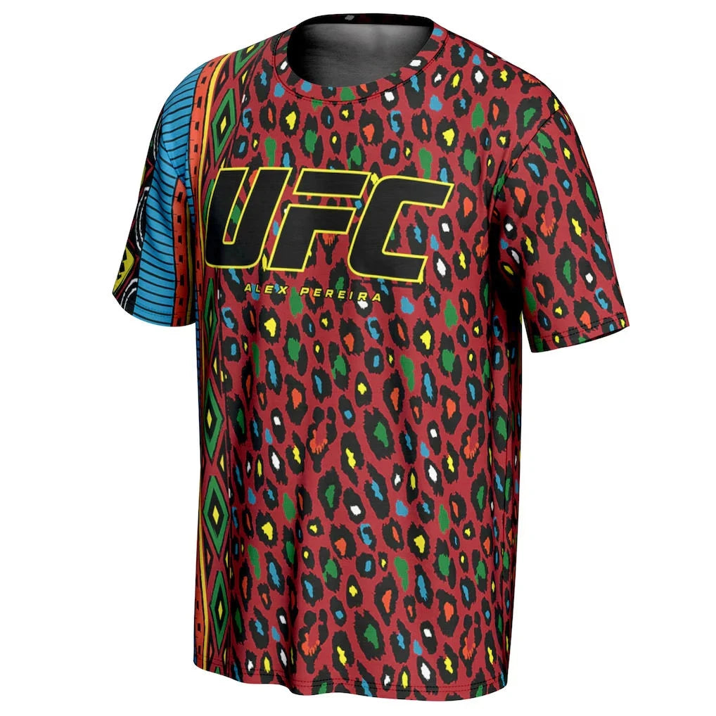 Red Leopard UFC 3D Print Tees Men's Alex Pereira Unrivaled T-Shirt Simple Stylish Breathable Outdoor Mesh Short Sleeve Tops - Jungle Line