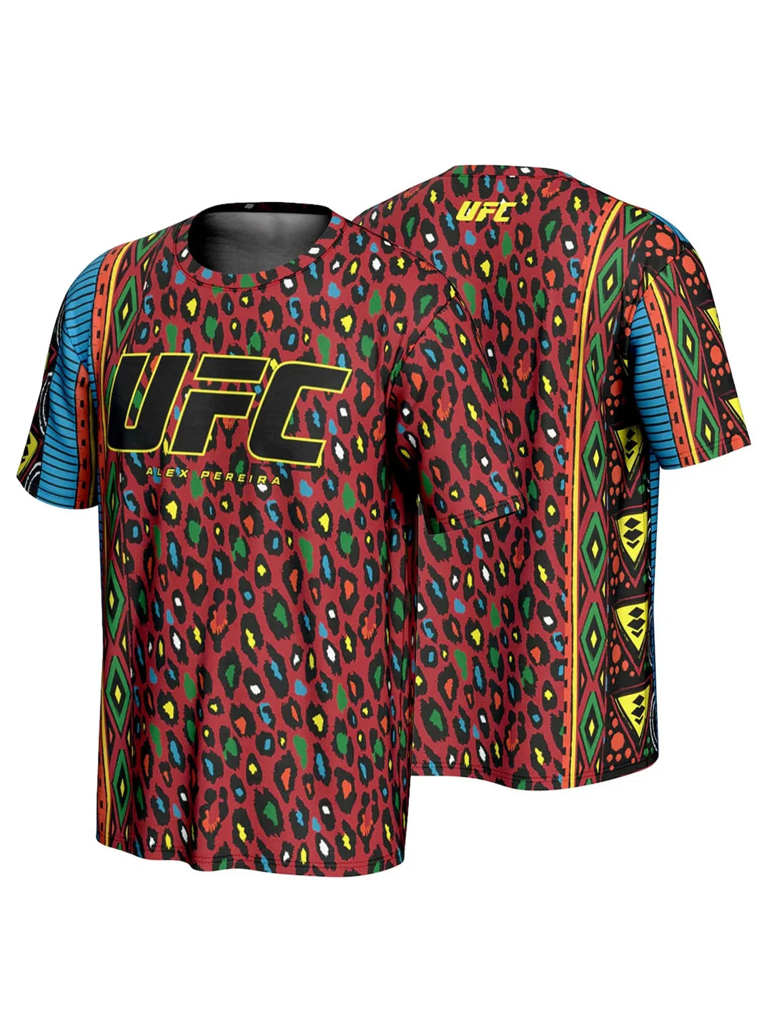 Red Leopard UFC 3D Print Tees Men's Alex Pereira Unrivaled T-Shirt Simple Stylish Breathable Outdoor Mesh Short Sleeve Tops - Jungle Line