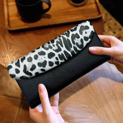 Red leopard pattern women's long wallet with coin pocket by Jungle Line, featuring a stylish and spacious design.