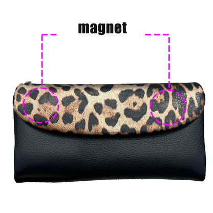 Long women's wallet with coin pocket in leopard pattern, featuring red color and Jungle Line branding, designed for stylish organization.