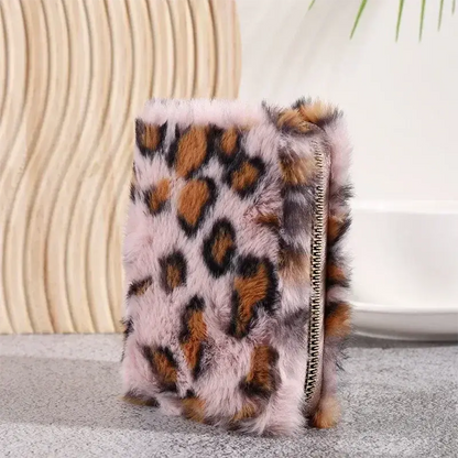 Fashion Leopard Print Plush Short Wallet with Keychain - Jungle Line