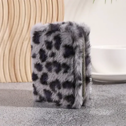 Fashion Leopard Print Plush Short Wallet with Keychain - Jungle Line