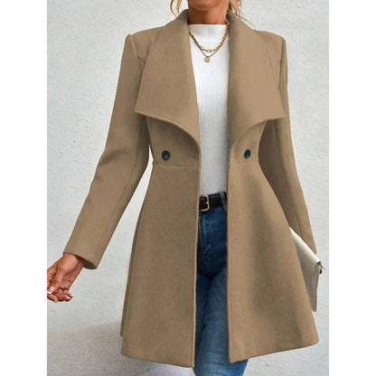 Jungle Line Mia Muse women's red winter coat with long sleeves, lapel, button-up front, suitable for work or casual wear.