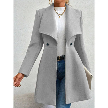Jungle Line Mia Muse women's red winter coat with long sleeves, lapel collar, button-up front, suitable for work and seasonal wear.