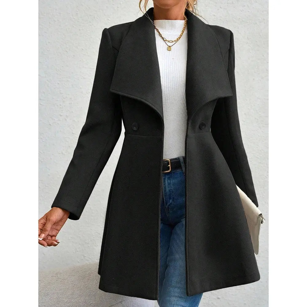 Jungle Line Mia Muse women's red winter coat with long sleeves, lapel collar, button-up front, suitable for work and special occasions.