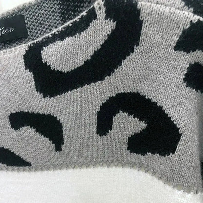 Leopard Print Color Block Knitted Women's Sweater Casual Crewneck Pullover Long Sleeve Fall Winter Fashion Streetwear Loose Fit - Jungle Line