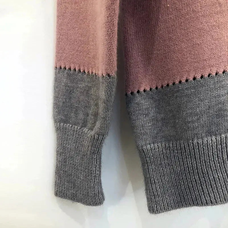 Leopard Print Color Block Knitted Women's Sweater Casual Crewneck Pullover Long Sleeve Fall Winter Fashion Streetwear Loose Fit - Jungle Line