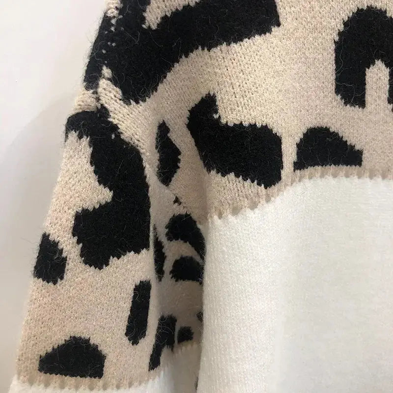 Leopard Print Color Block Knitted Women's Sweater Casual Crewneck Pullover Long Sleeve Fall Winter Fashion Streetwear Loose Fit - Jungle Line