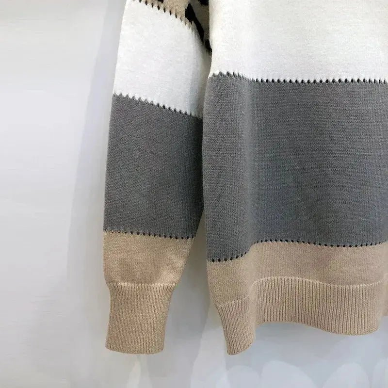 Leopard Print Color Block Knitted Women's Sweater Casual Crewneck Pullover Long Sleeve Fall Winter Fashion Streetwear Loose Fit - Jungle Line
