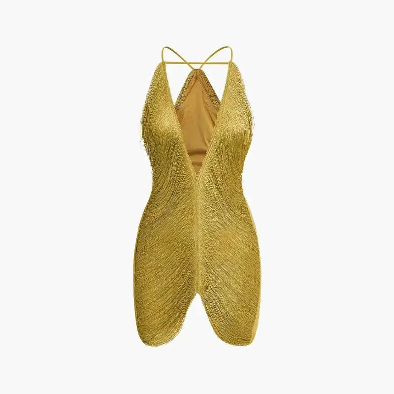 Sexy Hollow Out BacklessTassel Halter Dress Women Elegant Off Shoulder Sleeveless Slim Short Dresses Ladies Party Club Vestidos - Jungle Line