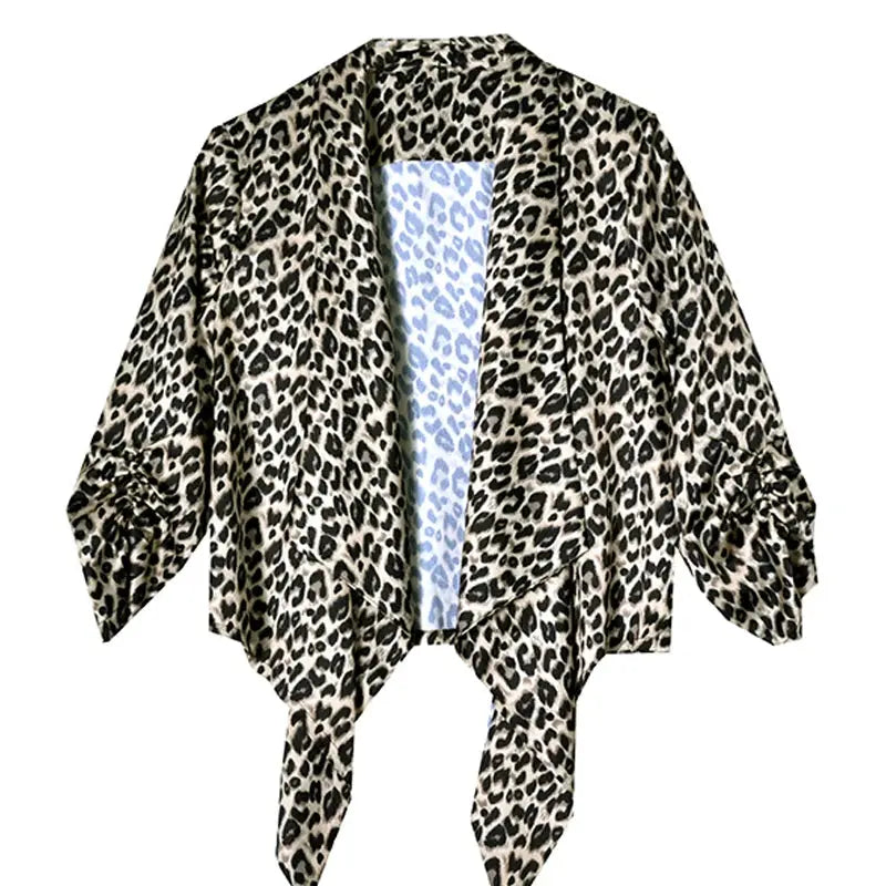 Plus size satin long cardigan by Jungle Line with leopard print, casual spring and summer fashion, lightweight and elegant.