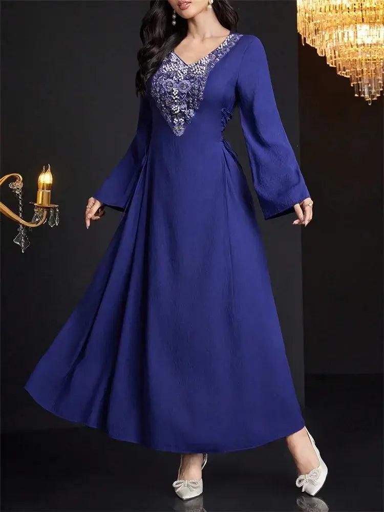 Rafiah Select Long Women's Dress V Neckline Long Sleeves Ties Long Sleeve Square Neck Arabian Dress Casual Sophisticated - Jungle Line