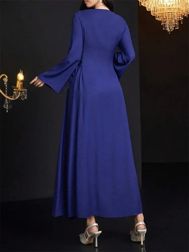 Rafiah Select Long Women's Dress V Neckline Long Sleeves Ties Long Sleeve Square Neck Arabian Dress Casual Sophisticated - Jungle Line