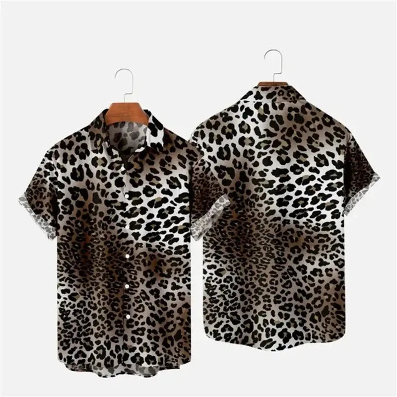 Summer Men's Hawaii Shirts y2k Tops Leopard Print Short - Jungle Line