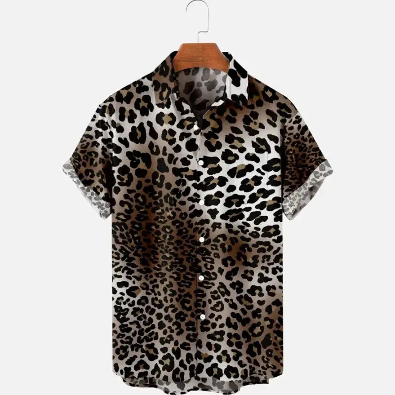 Summer Men's Hawaii Shirts y2k Tops Leopard Print Short - Jungle Line