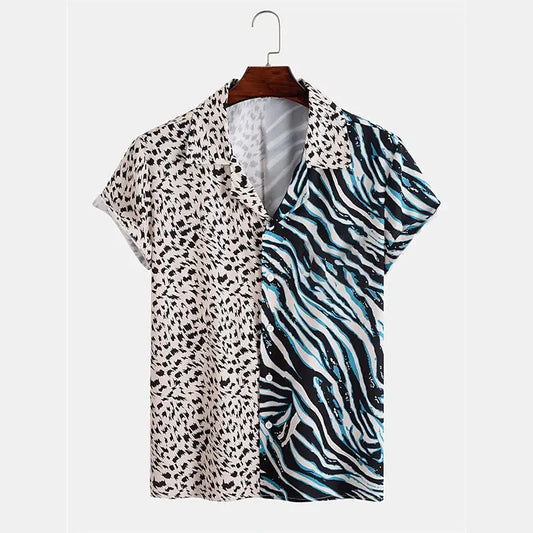 Striped Leopard 3d Printed Shirt For Men's Unique Splicing - Jungle Line