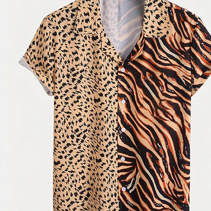Striped Leopard 3d Printed Shirt For Men's Unique Splicing - Jungle Line