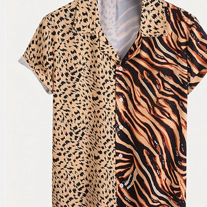 Striped Leopard 3d Printed Shirt For Men's Unique Splicing - Jungle Line