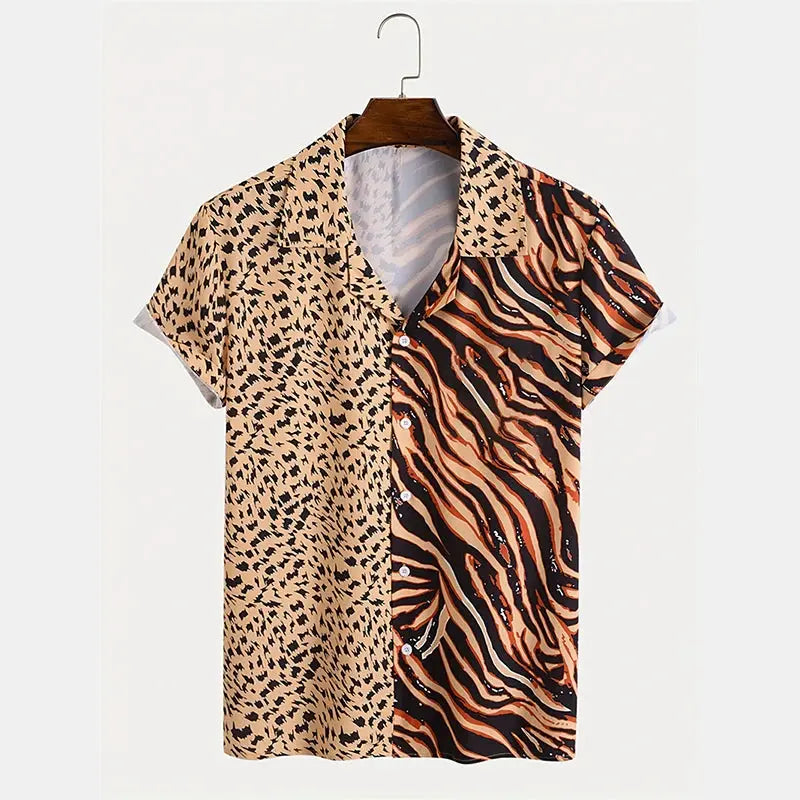 Striped Leopard 3d Printed Shirt For Men's Unique Splicing - Jungle Line