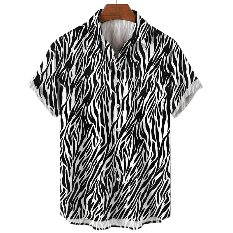 Chemise d'été pour homme Jungle Line à imprimé léopard 3D, vêtement léger et tendance pour la saison estivale.