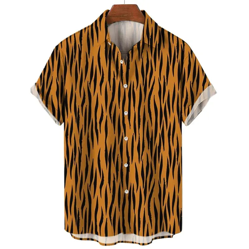 Chemise homme Jungle Line à motif léopard 3D pour l'été, style décontracté, vêtement tendance pour homme.