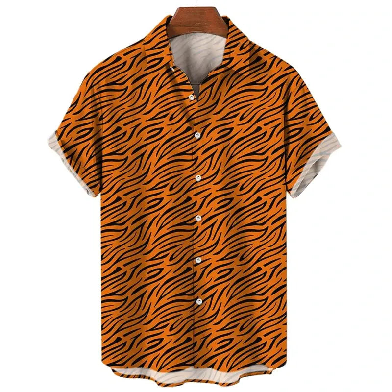 Chemise d'été pour homme Jungle Line à imprimé léopard 3D, style décontracté et tendance, en tissu léger.