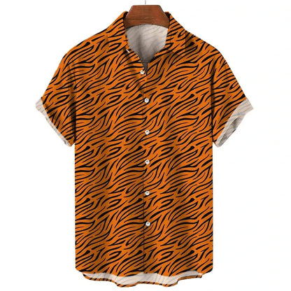 Chemise d'été pour homme Jungle Line à imprimé léopard 3D, style décontracté et tendance, en tissu léger.