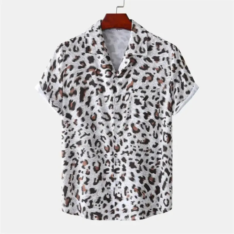 Chemise d'été pour hommes Jungle Line à imprimé léopard 3D, tissu léger et style tendance.