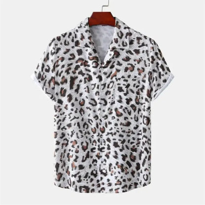Chemise d'été pour hommes Jungle Line à imprimé léopard 3D, tissu léger et style tendance.