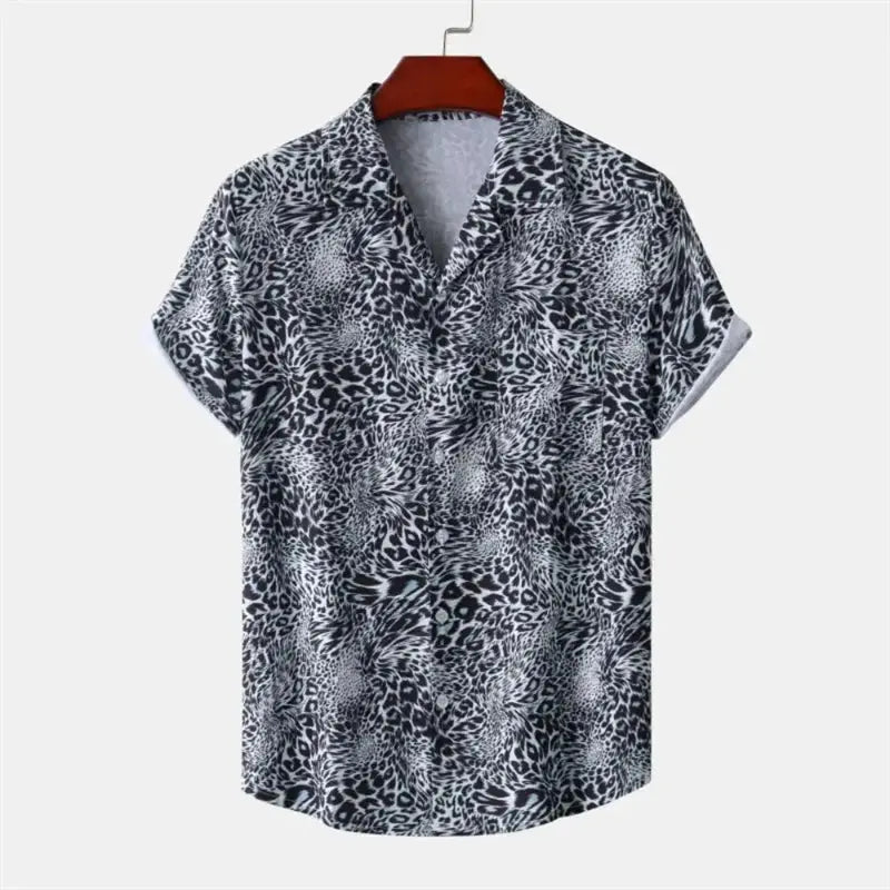 Chemise d'été pour hommes Jungle Line avec motif léopard 3D, style décontracté et tissu léger, idéal pour la saison chaude.