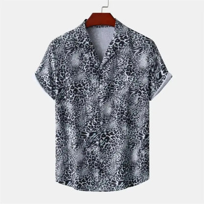 Chemise d'été pour hommes Jungle Line avec motif léopard 3D, style décontracté et tissu léger, idéal pour la saison chaude.
