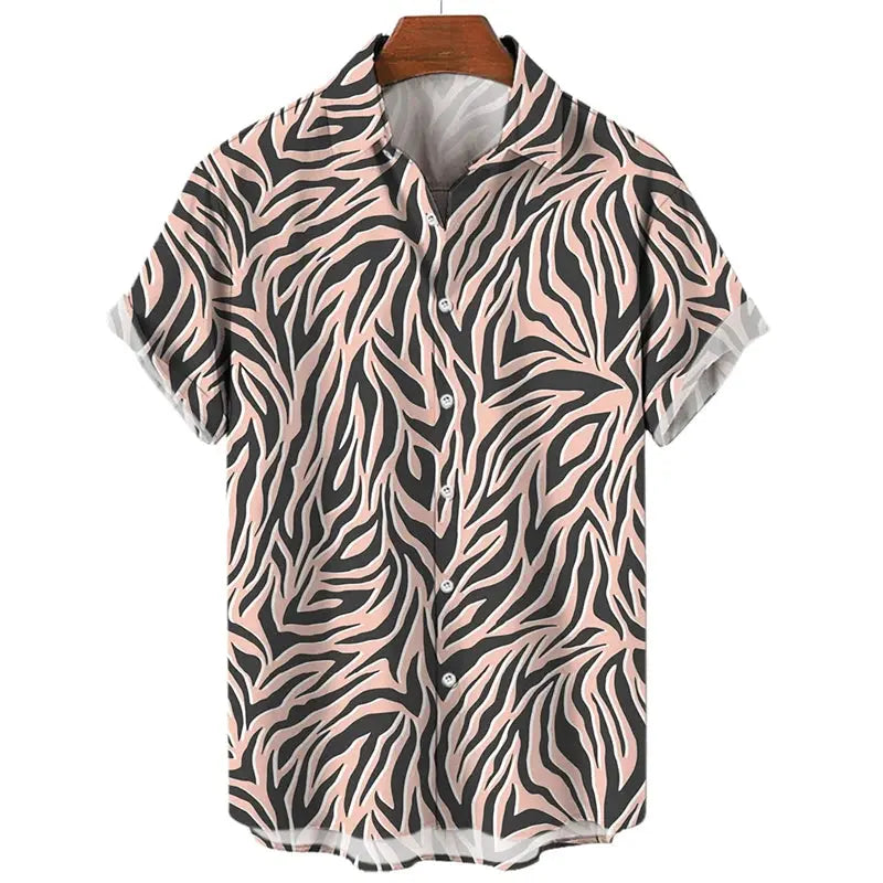 Chemise d'été pour hommes Jungle Line avec impression 3D léopard, style décontracté et tendance, en tissu léger.