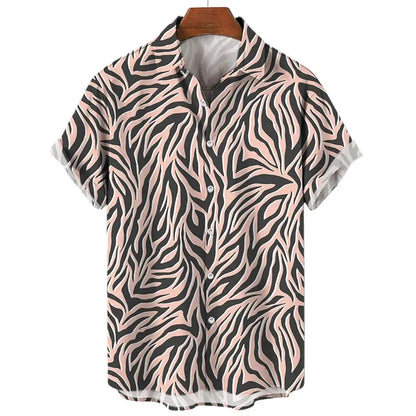 Chemise d'été pour hommes Jungle Line avec impression 3D léopard, style décontracté et tendance, en tissu léger.