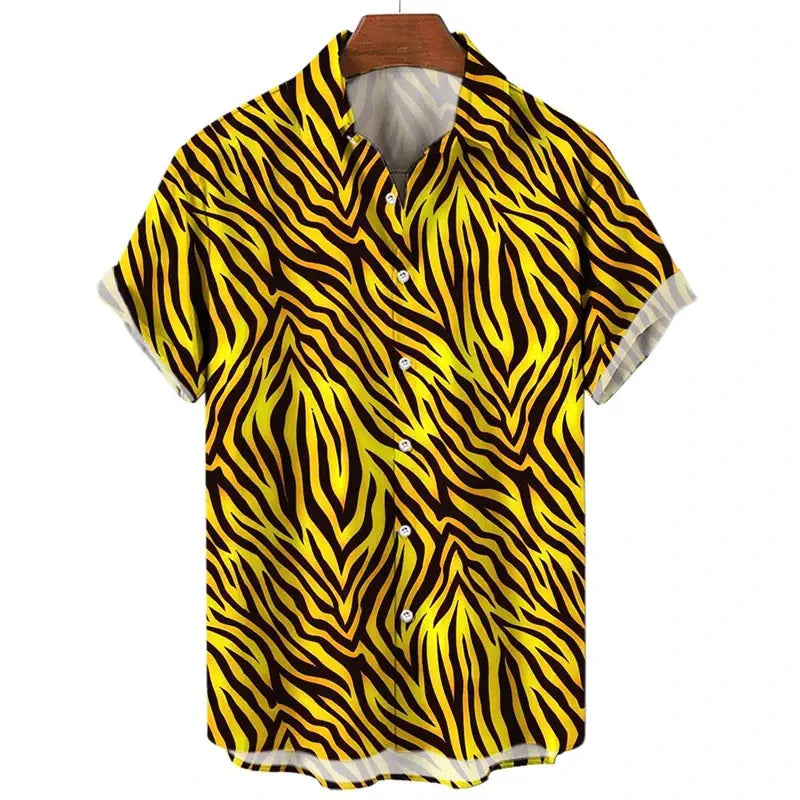 Chemise homme Jungle Line à imprimé léopard 3D pour l'été, style décontracté et tendance.