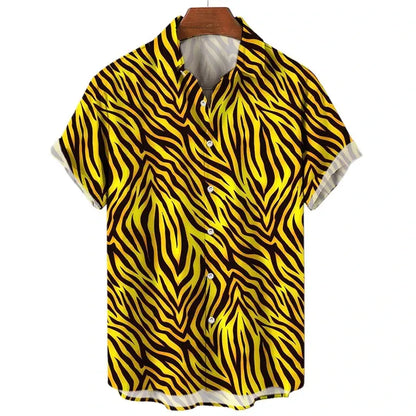 Chemise homme Jungle Line à imprimé léopard 3D pour l'été, style décontracté et tendance.