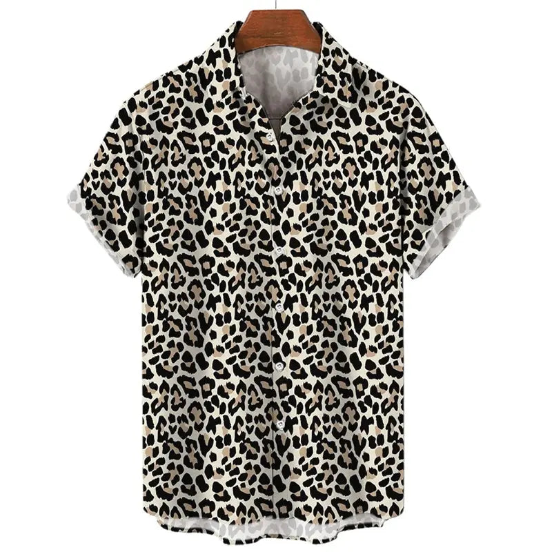 Chemise d'été pour hommes Jungle Line avec imprimé léopard 3D, style décontracté et tendance.