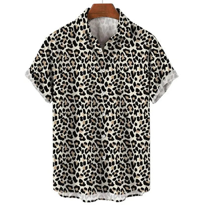 Chemise d'été pour hommes Jungle Line avec imprimé léopard 3D, style décontracté et tendance.
