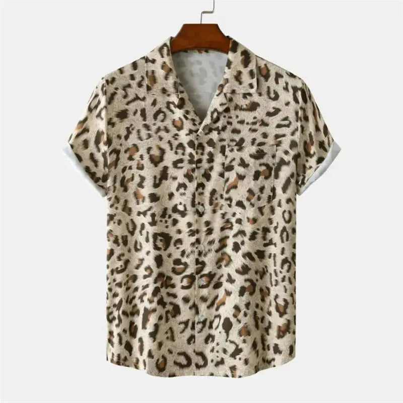 Chemise d'été homme Jungle Line à imprimé léopard 3D, style tendance pour la saison estivale.