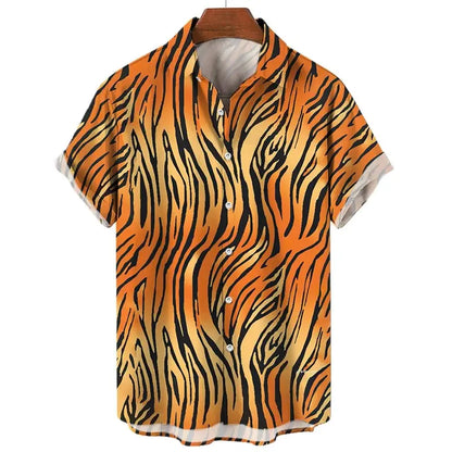 Chemise d'été pour hommes Jungle Line avec motif léopard 3D, style moderne et tendance, en tissu léger.