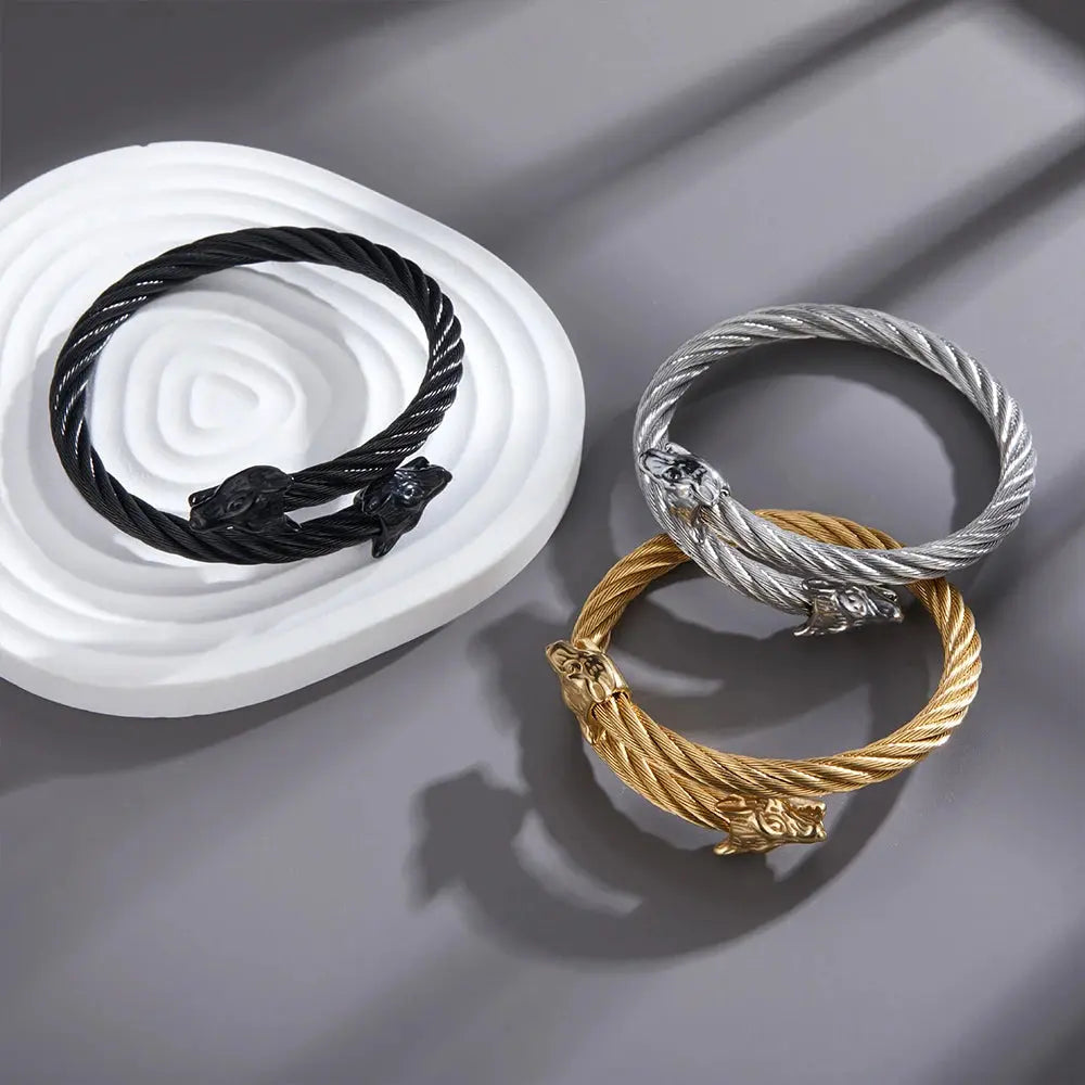 Luxury Leopard Head Cuff Bangles Stainless Steel Adjustable - Jungle Line