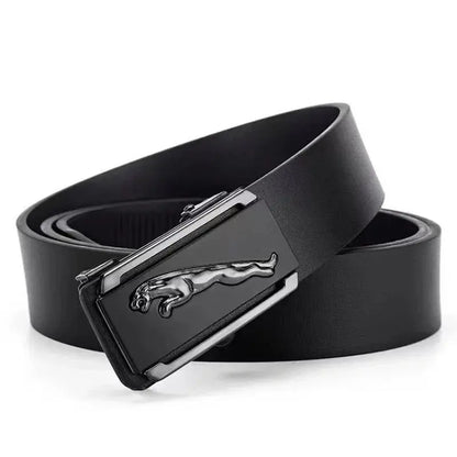 Men's silver automatic buckle belt by Jungle Line featuring a flying leopard design, 120cm length and trendy style.