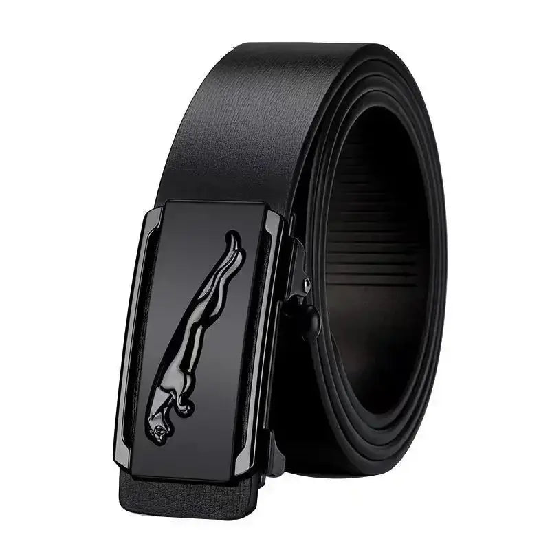 Men's silver automatic buckle belt featuring a flying leopard design from Jungle Line, 120cm length.