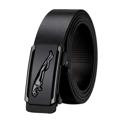 Men's silver automatic buckle belt featuring a flying leopard design from Jungle Line, 120cm length.