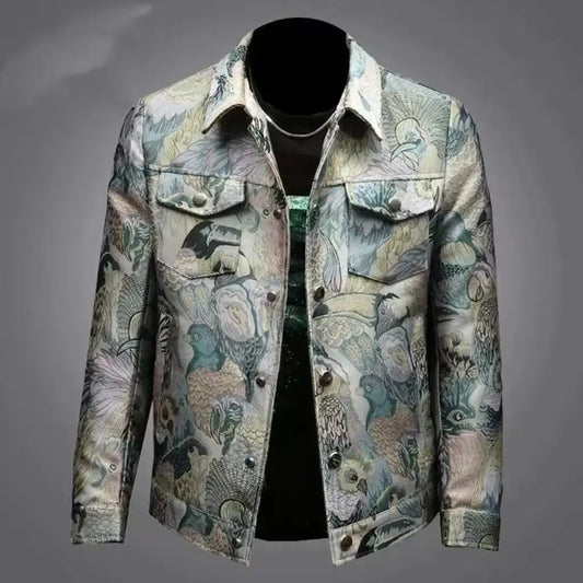 Men's Print Jacket Lapel Collar Long Sleeve Formal Jacket - Jungle Line