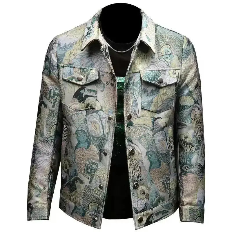 Men's Print Jacket Lapel Collar Long Sleeve Formal Jacket - Jungle Line