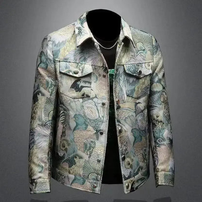 Men's Print Jacket Lapel Collar Long Sleeve Formal Jacket - Jungle Line
