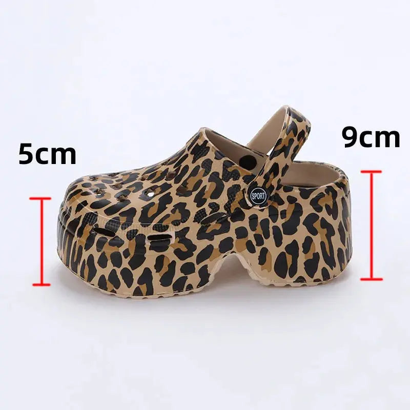 Leopard Thick Bottom Clogs for Women Closed Toe Chunky - Jungle Line