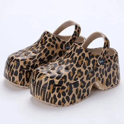 Leopard Thick Bottom Clogs for Women Closed Toe Chunky - Jungle Line