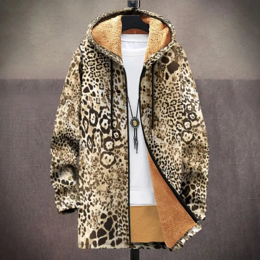 Men Cardigans Coats Leopard Pattern Art Graphics Printed - Jungle Line