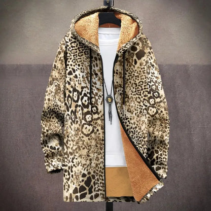 Men Cardigans Coats Leopard Pattern Art Graphics Printed - Jungle Line
